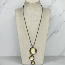 Chico&#39;s Dark Silver Tone Coil with Yellow Rhinestone Pendant Necklace - £14.79 GBP