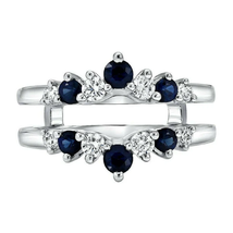 Round Blue Sapphire &amp; Diamond Womens Enhancer Wrap Band Ring 14K White Gold Over - £100.35 GBP
