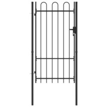 vidaXL Fence Gate Single Door with Arched Top Steel 39.4&quot;x68.9&quot; Black - $249.97