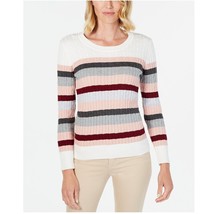 Karen Scott Womens L Merlot Combo Holley Striped Cotton Cable Sweater NWT AM20 - $19.59