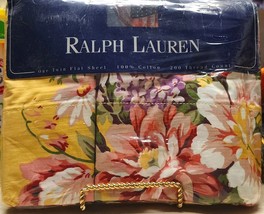 1 NEW Vtg Ralph Lauren Brooke Sophie Yellow Floral Twin Size Flat Sheet NIP - £46.73 GBP