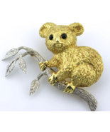 Cellino 18k Deux Ton Or Koala Broche Avec Onyx Accents Vintage - €5.389,79 EUR
