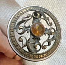 Antique Open Scroll Yellow Stone Enamel Hatpin 10&quot; Long Victorian Cottag... - $94.05