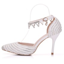 Crystal Queen Bridal Shoes Women Crystal Rhinestone Pointed Toe High Heels Sexy  - £53.00 GBP