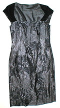 Womens NWT $798 Worth New York 2 Dress Gray Gunmetal Chiffon Sheath Black Silk  - £628.28 GBP