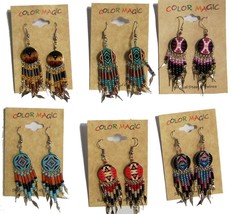 1 PAIR ROUND SHAPE NATIVE INDIAN STYLE DANGLE SEED BEAD WOMENS PERICED E... - £5.16 GBP