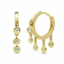 0.16Ct 1 Round Cut Diamond Dangle Bezel Hoop Huggie Earrings 4K Rose Gold Finish - £122.34 GBP