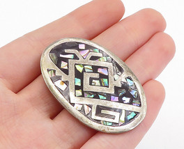 MEXICO 925 Sterling Silver - Vintage Abalone Shell Mosaic Brooch Pin - BP1795 - £48.11 GBP