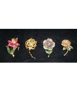 VINTAGE LOT OF 4 QUALITY LARGE FLOWER BROOCHES - CORO, TRIFARI, WEISS, G... - $197.01