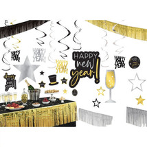 New Years Eve Giant Room Decorating Kit 28 Pc Black Silver Gold - £18.76 GBP