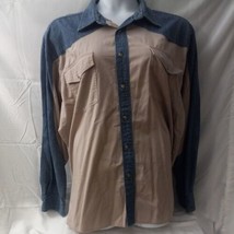 Vintage Wrangler Cowboy Pearl Snap Men’s Two Tone Denim Western Work Shirt 2XL - $35.63