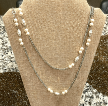 Sarah Coventry Signed Vintage Silver Tone Pearl Beaded Long Fashion Necklace 52&quot; - £14.81 GBP