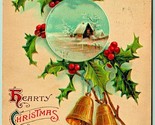 Holly Bells Poem Jolly Hearty Christmas Greetings Embossed 1912 DB Postc... - £3.85 GBP