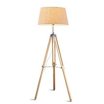 Modern Wooden Tripod Floor Lamp Light With Body Can Be Adjusted And Fabr... - £382.48 GBP