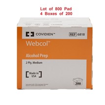 Webcol Alcohol Prep Pad Sterile 70% Strength Medium REF 6818, 4 Boxes 80... - $23.75