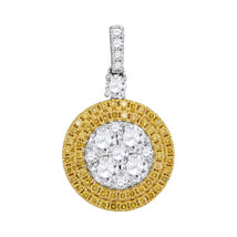 18k White Gold Womens Round Yellow Diamond Circle Cluster Dangle Pendant 1-3/4 - £3,517.16 GBP