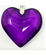 Purple Glass Heart Necklace Plum Glass Heart Pendant Lavender Puffy Hear... - $24.33 CAD