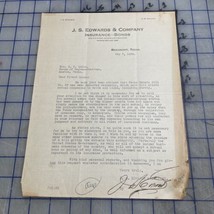 Beaumont Texas Letter J. S. Edward’s &amp; Company Insurance 1929 Signed  - £56.75 GBP