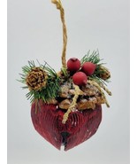 Hand Painted Rustic Red Metal Acorn Bell Christmas Ornament w/ Twine Hanger - £7.90 GBP