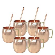 Set of 6 - Prisha India Craft  Solid Copper Mug with Straw for Moscow Mules 550  - £54.59 GBP