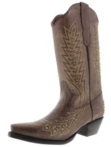 Womens Brown Western Cowboy Boots Gold Studded Embroidered Snip Toe - £65.13 GBP
