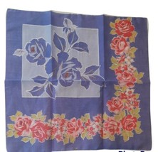 12.5 Inch Vintage Periwinkle Blue Rose Hankie Handkerchief - £10.22 GBP