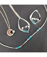 sterling silver turquoise coral necklace lot x4 925 moon heart - $82.04 CAD