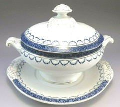 Antique Cobalt Blue Tureen Under Plate Gravy Dish Porcelain Gold - $77.22