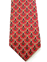 Liberty Of London Vintage Mens Silk Necktie  Red Geometric Print 4&quot; Wide - £58.04 GBP