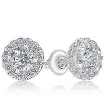 1.31 Carat Round Cut Diamond Stud Handmade Earrings 14k White Gold - £1,675.70 GBP