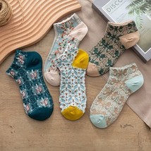 Set of 5 Pairs Women&#39;s Retro Embroidered Lace Ankle Socks, Assorted Colo... - $19.34