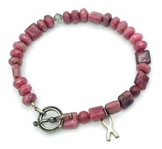 Dakota West Pink Rhodonite 925 Sterling Silver Awareness Ribbon Charm Bracelet - £31.65 GBP
