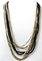 90s Vintage necklace metal plastic bead multi strands dainty light weight 17 &quot; - £7.11 GBP