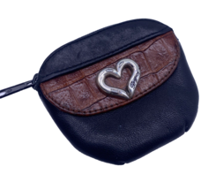 Brighton Mini Coin Pouch Purse Zip Black Brown Leather Vintage Purse Acc... - $556.98 MXN