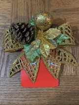 Christmas House Christmas Bow Gold Glitter-BRAND NEW-SHIPS Same Business Day - $13.74