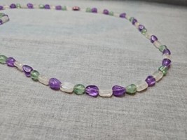 Vintage Stone Style Necklace, Clear/Purple/Green, 35&#39;&#39; - £7.43 GBP