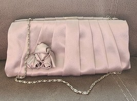 Jessica McClintock Silver Rose Flower Satin Pleated Clutch Bag - £47.18 GBP