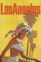 5954.Los Angeles.woman.palm.trees.tourism.POSTER.Decoration.Graphic wall design - £13.70 GBP+