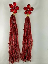 Funkelnde Kristalle Bollywood Mode Forward Quaste Lang Perlen Rot Ohrring - £11.68 GBP