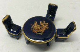 Limoges Cobalt Blue Set of 4 Table and Chairs Miniature Porcelain Figurines - £31.13 GBP