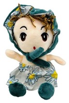 Kawaii Plush Doll 8 inch Sunflower Dress Bonnet Soft Cloth Embroidered Eyes - £9.74 GBP