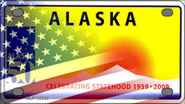 Alaska with American Flag Novelty Mini Metal License Plate Tag - £11.72 GBP