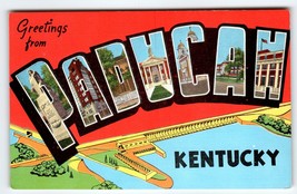 Greetings From Paducah Kentucky Postcard Large Letter Kropp Linen Unused... - $11.40