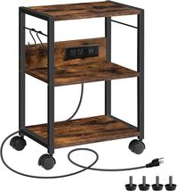 Rustic 3-Tier Mobile Printer Cart with Power Outlets &amp; USB Ports - Easy ... - $89.05