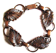 Vintage Copper Bracelet Arts and Crafts Style Hand Wrought Leaf 1970s - £21.99 GBP