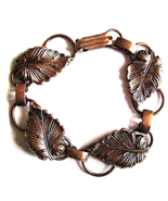 Vintage Copper Bracelet Arts and Crafts Style Hand Wrought Leaf 1970s - $28.00