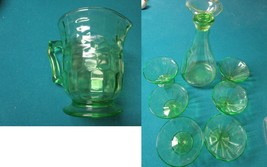 Uranio Hazel Atlas Green Vaseline Glass Pitcher Decanter Glasses Esbo Rare PICK1 - £100.41 GBP