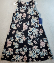 Chaps A-Line Dress Women Size Large Black Floral Polyester Sleeveless Round Neck - £13.15 GBP