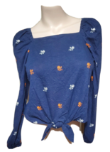 PM Charter Club Blue Orange Floral Front Tie Shirt 100142926PT Petite Boho - £13.63 GBP