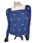 PM Charter Club Blue Orange Floral Front Tie Shirt 100142926PT Petite Boho - £13.81 GBP